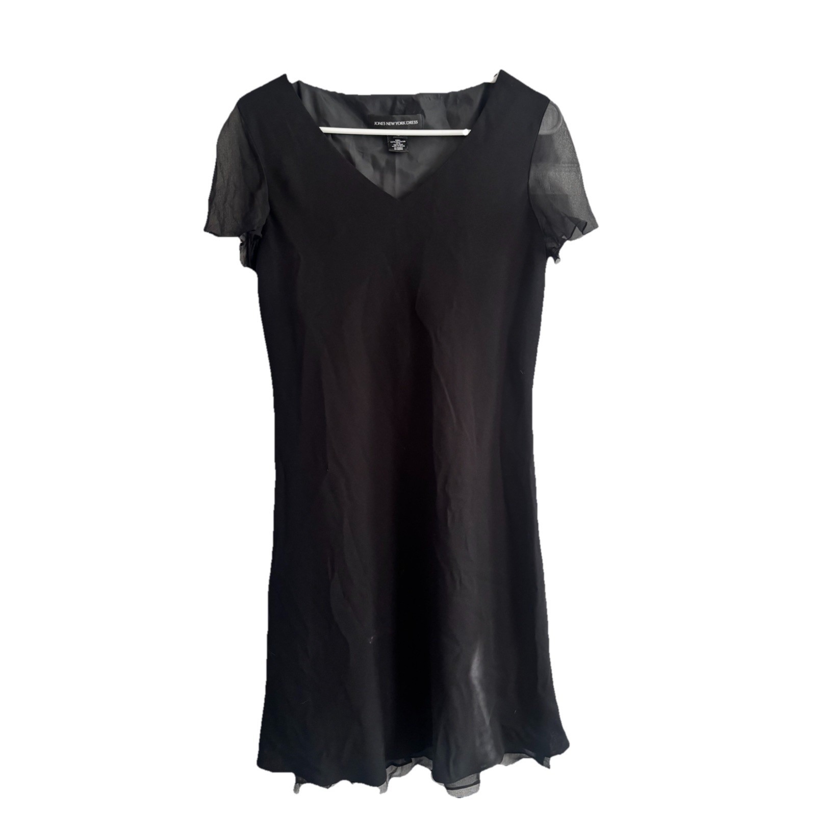 Jones New York Cocktail Dress Womens Sz 10 Silk Flutter Sleeves & Ruffle Hem Blk